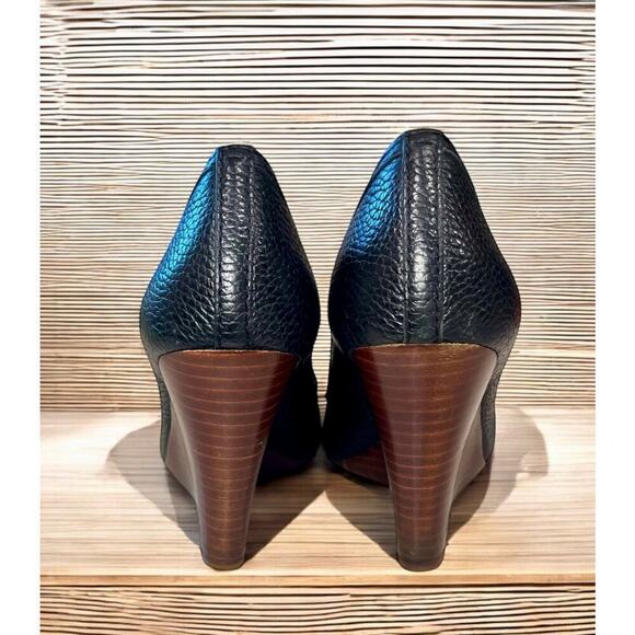 Tory Burch Leticia Peep Toe Leather Wedge Heels Size 7.5M - Picture 4 of 9